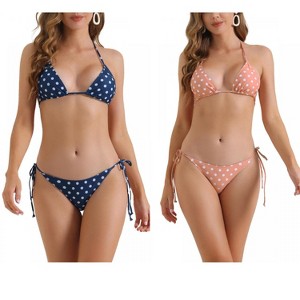 INSPIRE CHIC Women's Polka Dots Halter Double Tie Back Triangle Bottoms Swimwear Bathing Bikini Suits 2 Sets - 1 of 4