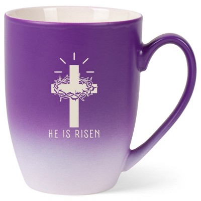 Elanze Designs He Is Risen Crown of Thorns Cross 12 Ounce Ceramic Laser-Etched Engraved Drinkware Mug, Purple and White Ombre