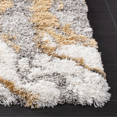 Gray Abstract Round Shag Synthetic Rug, 5' 3" x 7' 7"