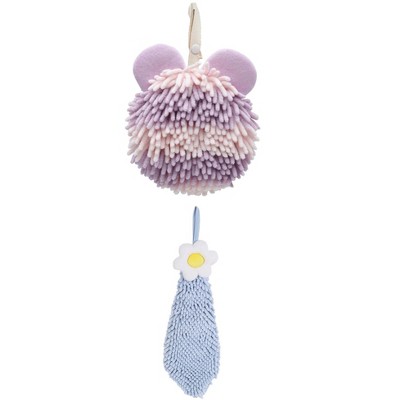 REGALWOVEN Soft Absorbent Cute Fuzzy Hanging Decorative Bathroom Chenille Hand Towel 6" x 15"/7" x 7" 2 Packs