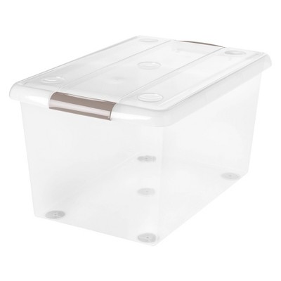 IRIS 6pk 61qt Store And Slide Storage Box Clear with Tan Handles
