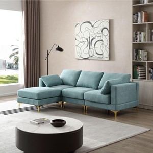 VASIP  Modern L-Shaped Sectional Sofa - Turquoise Upholstered Fabric, Plush Leisure Design for Minimalist Living Room - 1 of 4
