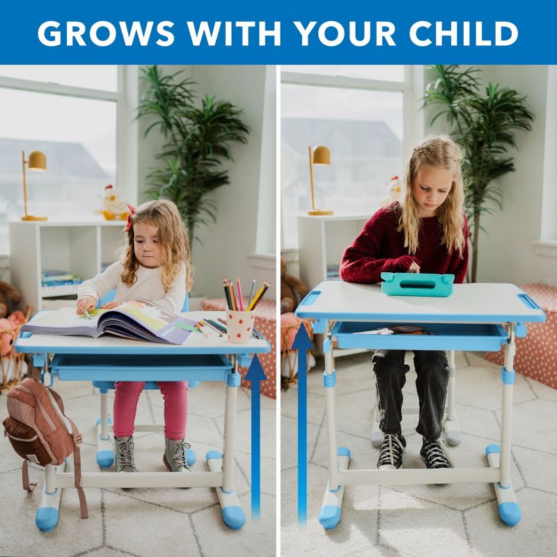 Mount-It! Kids Desk and Chair Set | Height Adjustable Ergonomic Children's School Workstation with Storage Drawer | Blue, 3 of 11