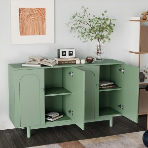 TIRAMISUBEST 4-Door Storage Cabinet with Intaglio Design & Pine Legs - Mint Green Mobile File Organizer with Wheels - 1 of 4