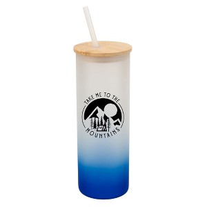 Elanze Designs Take Me To The Mountains Wrap-Around Design 25 Ounce Frosted Gradient Glass On-The-Go Coffee Travel Skinny Tumbler Mug Cup, Bamboo Lid - 1 of 1