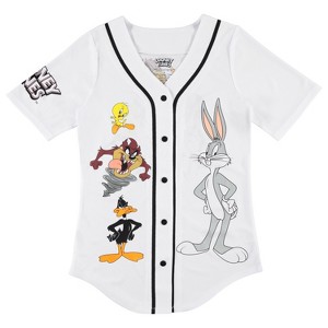 Ladies Looney Tunes Baseball Jersey - Lola Bunny, Tweety, Bugs and Taz Mesh Button Down Baseball Jersey - 1 of 1