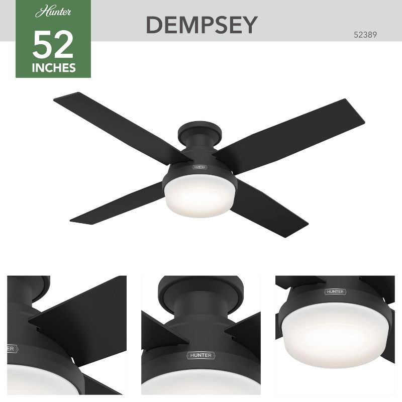 52" Dempsey Low Profile Ceiling Fan with Remote (Includes LED Light Bulb) - Hunter Fan, 3 of 15