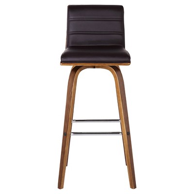 Vienna Contemporary Swivel Bar Stool in Walnut & Brown Leather