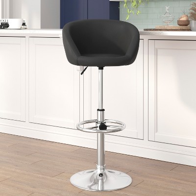 Modern Adjustable Black Vinyl Swivel Barstool with Chrome Base