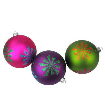 Sterling 3ct Glitter Snowflake Shatterproof Christmas Ball Ornament Set 4.75" - Green/Pink