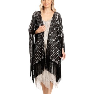 Anna-Kaci Women's Semi Sheer Boho Sequin Fringe Sparkle Drop Shoulder Shrug - 1 of 4