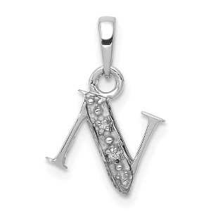 Black Bow Jewelry The Chloe Mini Diamond Accent Initial N Pendant in 14k White Gold - 1 of 4