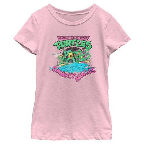 Girl's Teenage Mutant Ninja Turtles Distressed Gnarly Ninjas T-Shirt -  Light Pink - Large