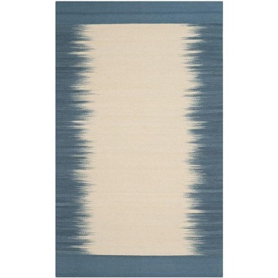 Light Blue and Beige Wool Flat Woven Reversible Rug, 4' x 6'