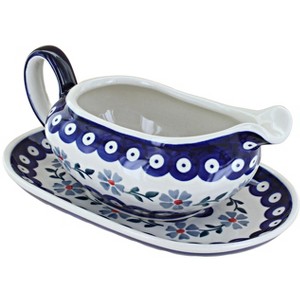 Blue Rose Polish Pottery S119 Manufaktura Gravy Boat & Plate - 1 of 1