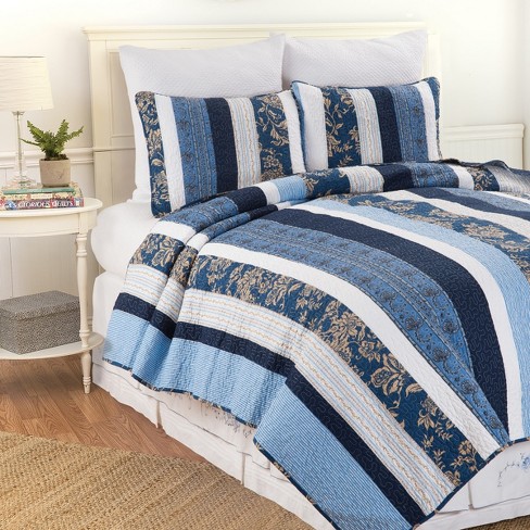 C&f Home Lakeland Blue Floral Striped Twin 2 Piece Quilt Set : Target