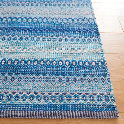 Handwoven Grey and Blue Wool Cotton 4' x 6' Area Rug