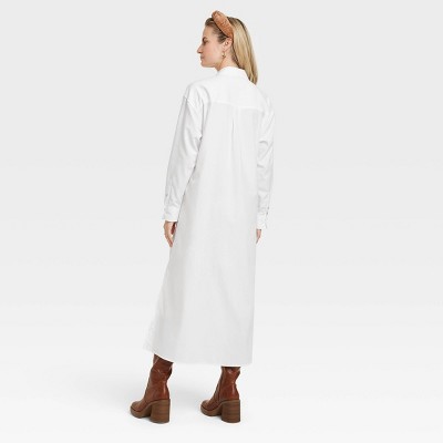 Женские платья Universal Thread Women's Long Sleeve Cinch Waist Maxi Shirtdress - Universal Thread™ White L: Twill, Front Button Down — фото 2