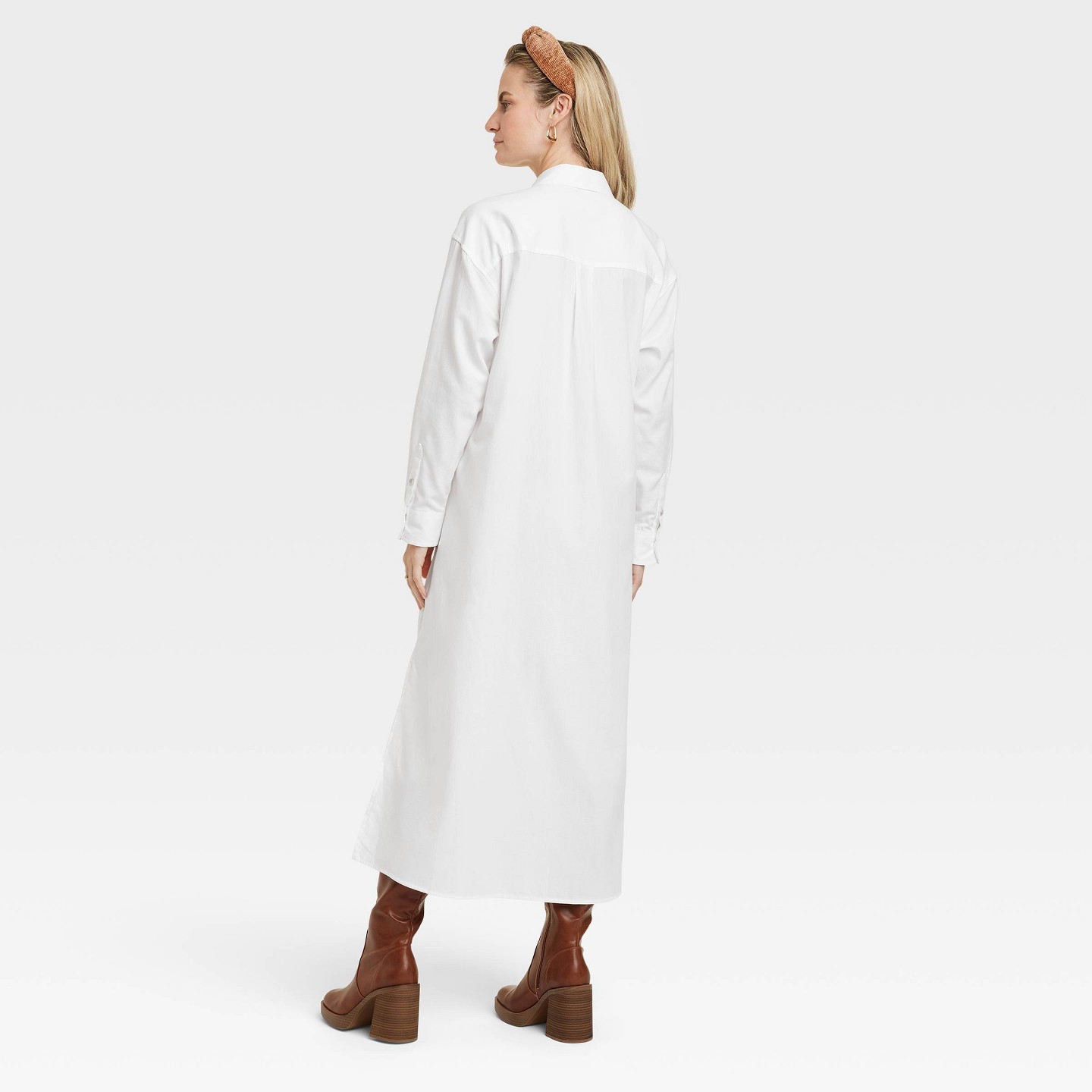 Женское платье Universal Thread Long Sleeve Cinch Waist Maxi Shirtdress, цвет: Белый — фото 2