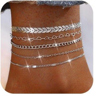 14K Gold Plated Ankle Bracelets Sets For Women, Adjustable Layered Anklet - 1 of 4