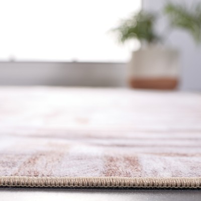 Beige and Brown Faux Fur Geometric 6' x 9' Area Rug