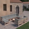 vidaXL 11 Piece Patio Lounge Set with Cushions Solid Wood Pine - Natural With Cushions - 2 of 4