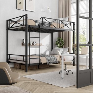 Metal Bunk Bed Twin Over Twin, Industrial Bunkbeds Heavy Duty Bed with Safety Guard Rails & Space-Saving Design, Steel Bed for School, Bedroom - 1 of 4
