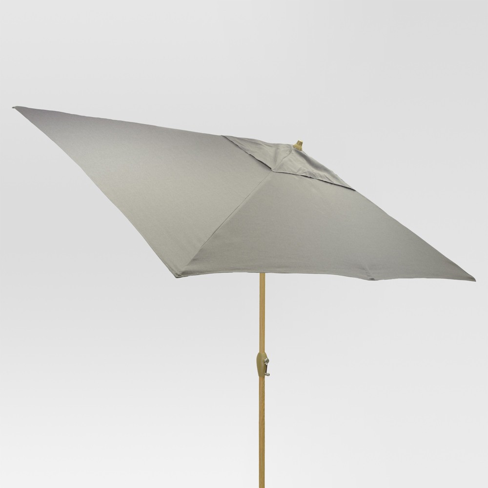 10' x 6' Rectangular Patio Umbrella DuraSeason Fabric Gray - Light Wood Pole - Threshold