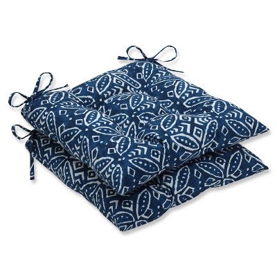 2pk Merida Indigo Wrought Iron Outdoor Seat Cushions Blue - Pillow Perfect