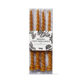 tag 9 Inch Beeswax Twist Taper Candles Set Of 4, Burn Time 1.25 Hours