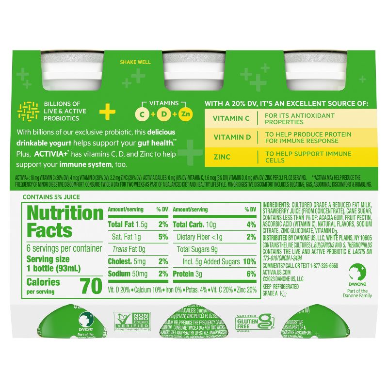 Activia+ Probiotic Strawberry Lowfat Yogurt Drinks - 6ct/3.1 fl oz, 6 of 11