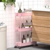 YIGII  Slim Rolling Storage Cart,3 Tier Bathroom Organizer Utility Cart Laundry Room Organization Mobile Shelving Unit for Kitchen,Pink - 4 of 4