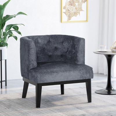 TOAOTBNBO Mid-Century Accent Chair with Wood Legs, Breathable Fabric Armchair with Soft Padded Seat Upholstered Barrel Chair for Office, Gray