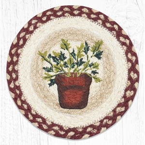 Earth Rugs Round Trivet – Parsley Herb Printed Braided Jute, 10"x10", Rustic Botanical Kitchen Accent - 1 of 3