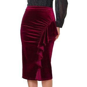 INSPIRE CHIC Women's Velvet Ruched High Waist Bodycon Formal Cocktail Midi Pencil Skirts - 1 of 4