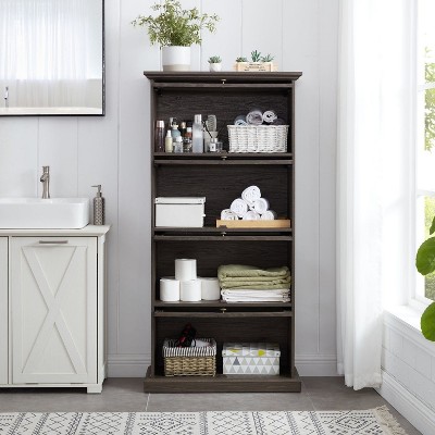 Alilang Dark Brown Wood Laminate 4-Tier Display Cabinet with Glass Doors
