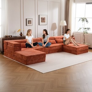 Whisen Modern Compression Loveseat, Convertible Floor Sofa Bed,DIY Boneless Modular Sectional Couch, No Assembly Required - 1 of 4