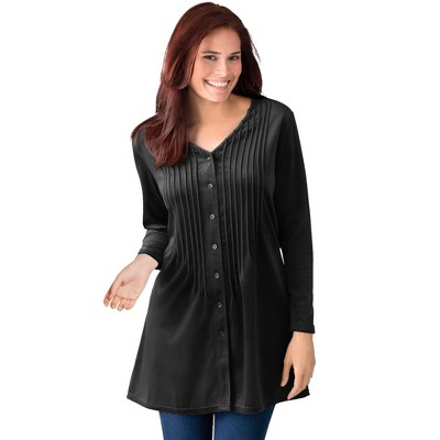 Woman Within Plus Size Knit Velour Tunic Shirt In A Comfortable A-Line With Pintucks