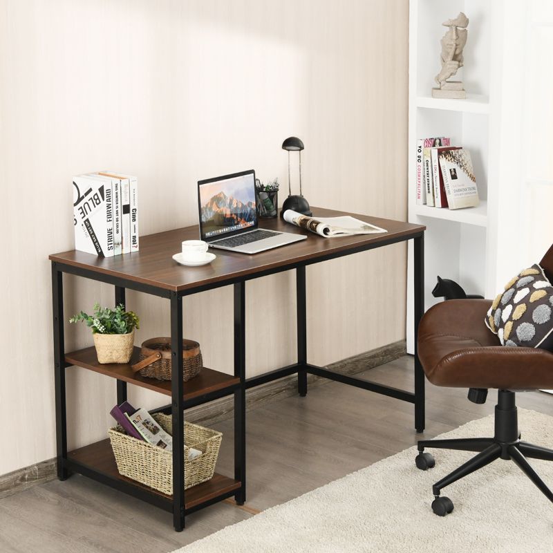 Costway 47'' Computer Desk Office Study Table Workstation Home w/ Adjustable Shelf Rustic Black/Coffee/Brown, 2 of 11