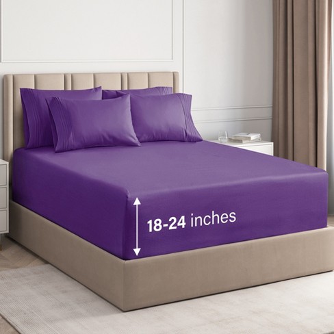 CGK Linens 6 Piece Microfiber Solid Sheet Set - Full - Purple