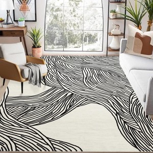 Washable Runner Rug Modern Abstract Runner Non Slip Non Shedding Kitchen Rugs, Rubber Backed Entryway Rug, Soft Low Pile Neutral - 1 of 4