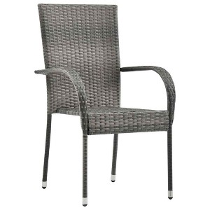 vidaXL Dining Chair Set of 2 Gray Poly Rattan Standard Stackable - 1 of 4