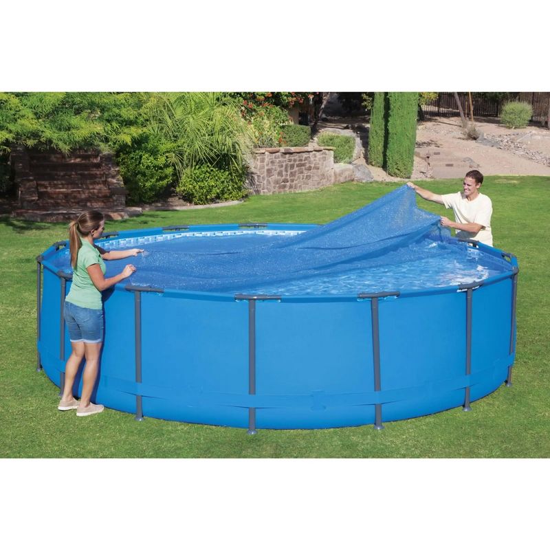 Bestway Flowclear 15 Feet Round Above Ground Solar Pool Cover Only for Pool Water Maintenance of Swimming Pools 16 Feet in Diameter, Blue, 5 of 8