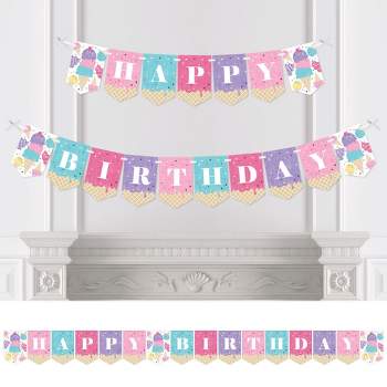 Big Dot of Happiness Scoop Up the Fun - Ice Cream - Sprinkles Birthday Party Bunting Banner - Birthday Party Decorations - Happy Birthday