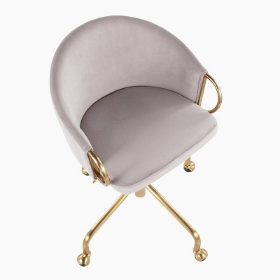 Claire Modern Swivel Task Chair in Silver Velvet with Gold Metal Base