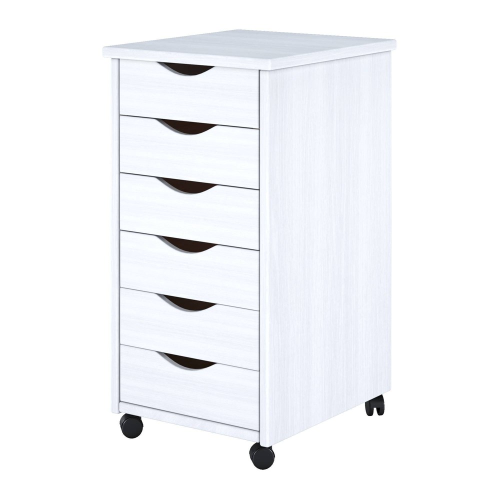 Adeptus Solid Wood 6 Drawer Roll Cart - White