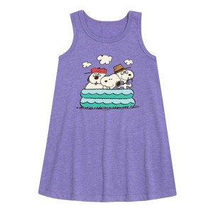Girls' - Peanuts - Snoopy Sibling Pool Graphic Sleeveless Aline Dress - 1 of 3
