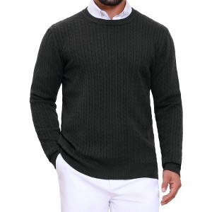 INSPIRE CHIC Men's Slim Fit Crew Neck Long Sleeve Soft Twist Textured Cable Knit Pullover Sweater - 1 of 4