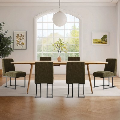 Set of 6 Upholstered Dining Chairs, Modern Fabric Kitchen Chairs with Black Metal Sled Base, Comfortable Padded Seat for Dining Room-Maison Boucle