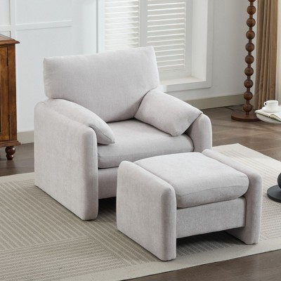 HYLEORY Chenille 36.41'' Accent Chair with Ottoman,Comfy Oversized Seat Lounge Chair Upholstered Armchair for Living Room Bedroom Office Apartment